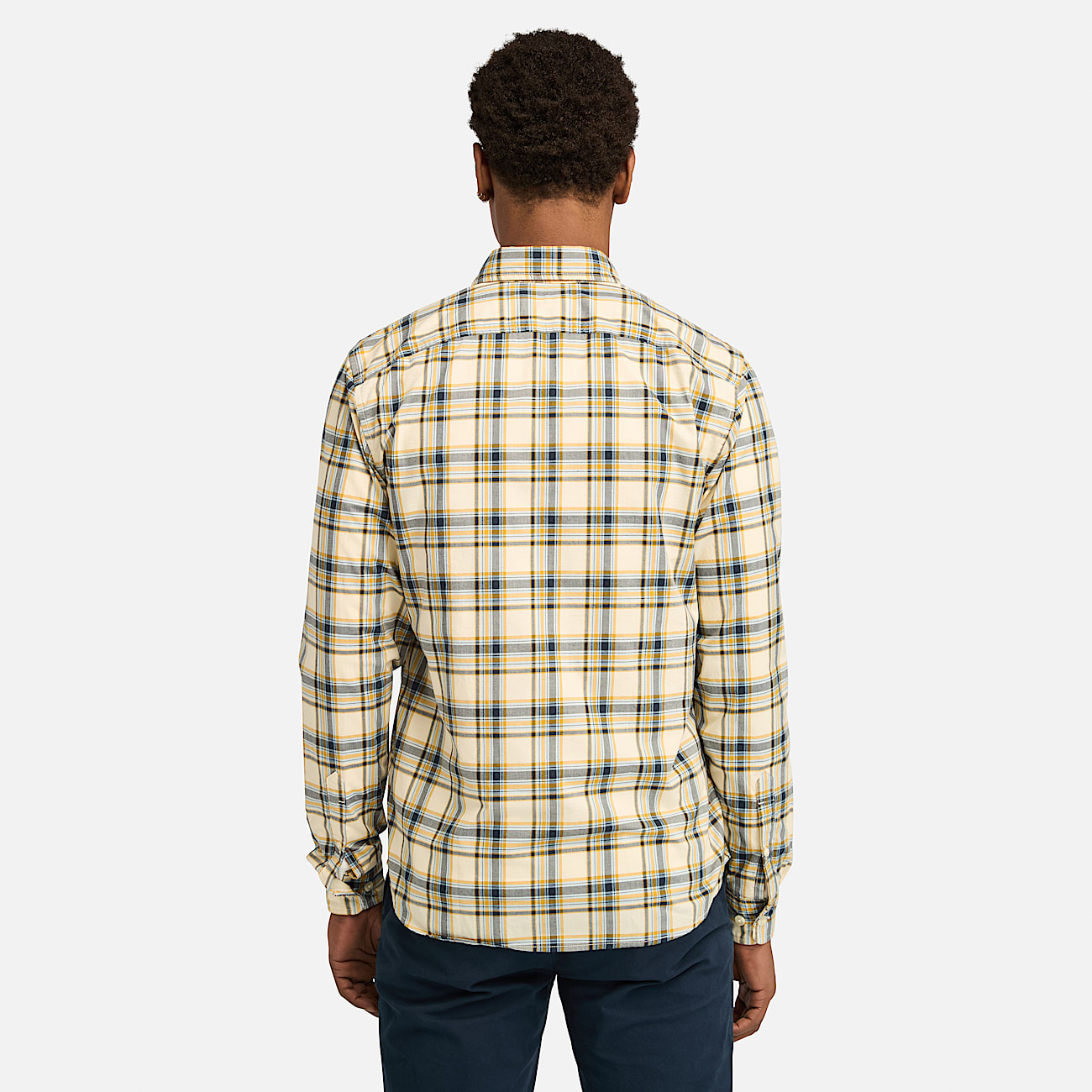 Chemise à carreaux en popeline extensible pour homme en beige