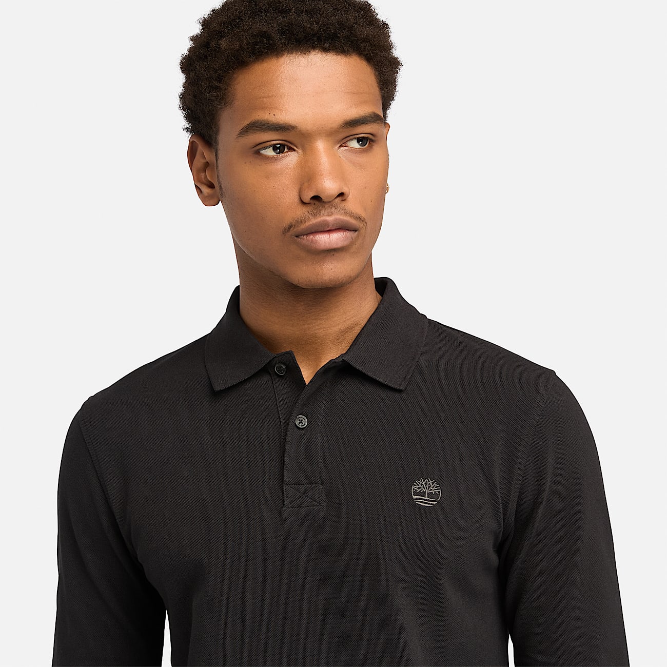 Polo de piqué de manga larga Millers River para hombre en negro - 3