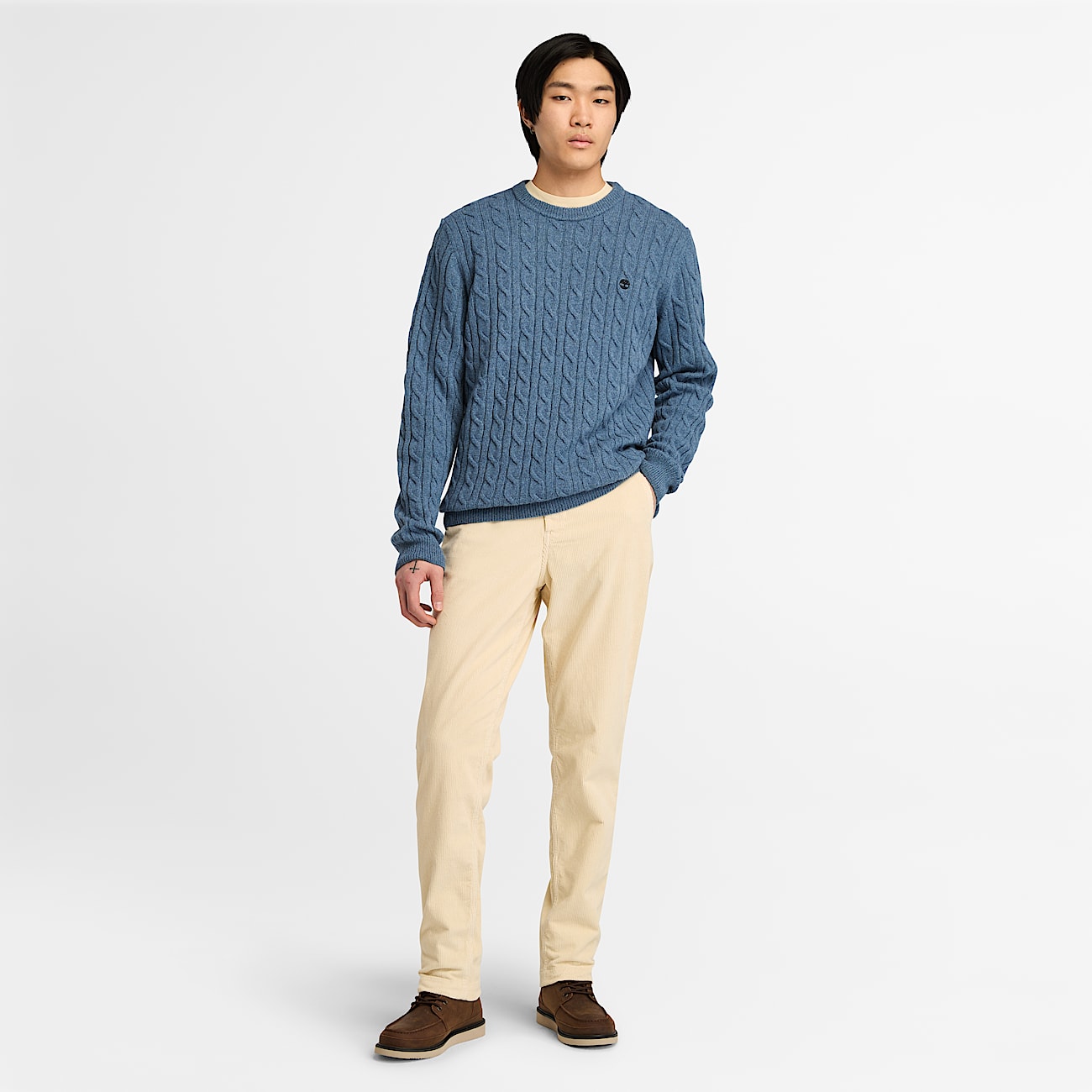 Jersey de cuello redondo en punto trenzado Phillips Brook para hombre en azul - 2