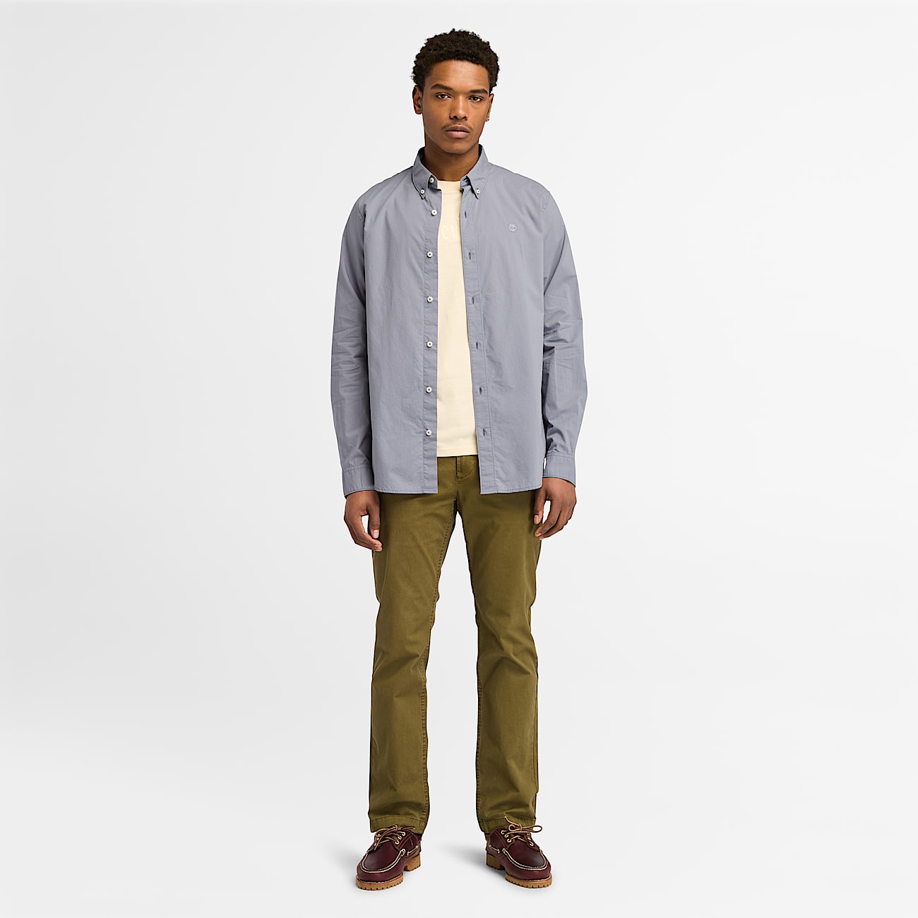 Camisa de manga larga de popelina elástica para hombre en gris - 3