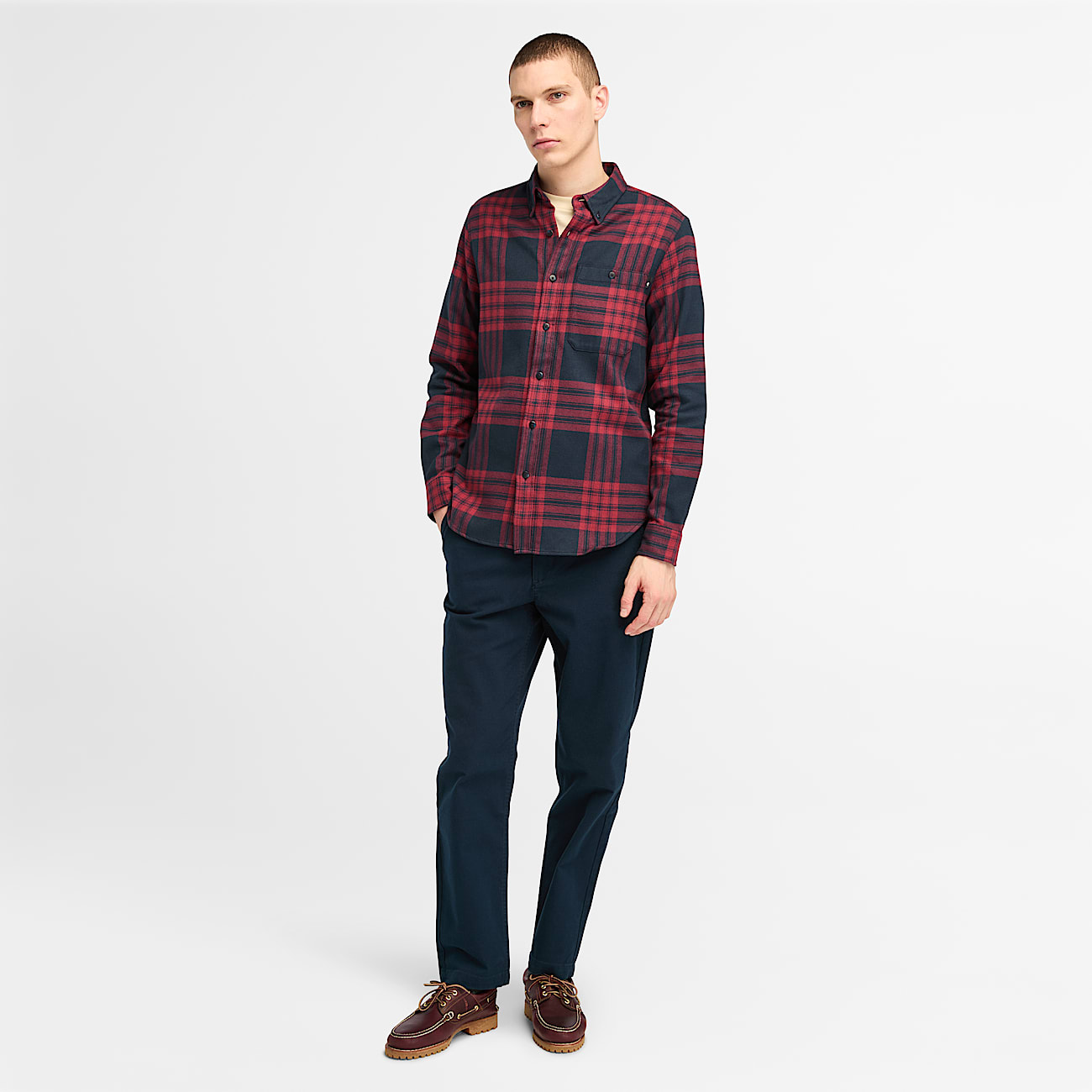 Midweight Flannel Check Shirt for Men in Red