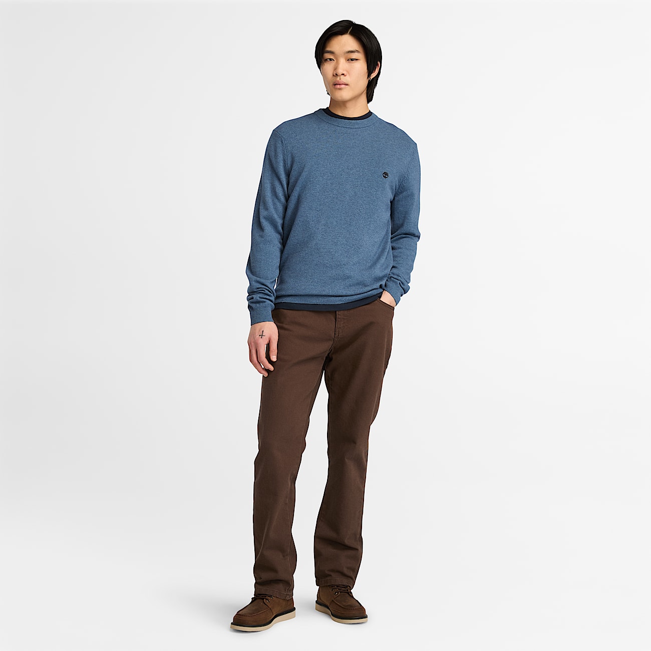 Pull à col rond en laine mérinos Cohas Brook pour homme en bleu - 2