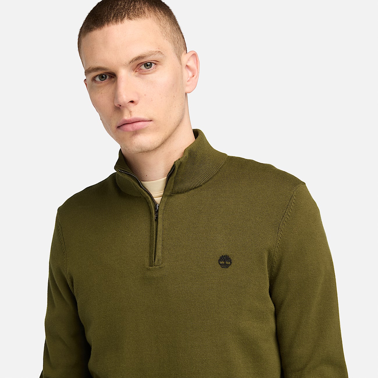 Garngefärbter Williams River Pullover mit Viertelreißverschluss für Herren in Grün