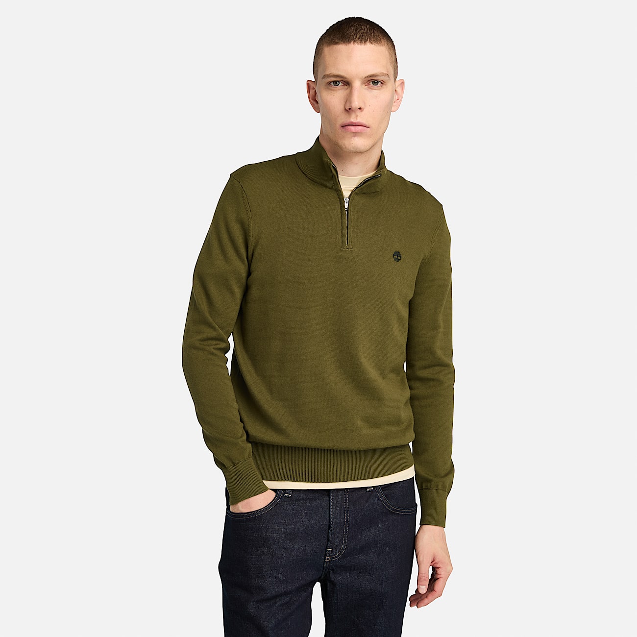 Garngefärbter Williams River Pullover mit Viertelreißverschluss für Herren in Grün