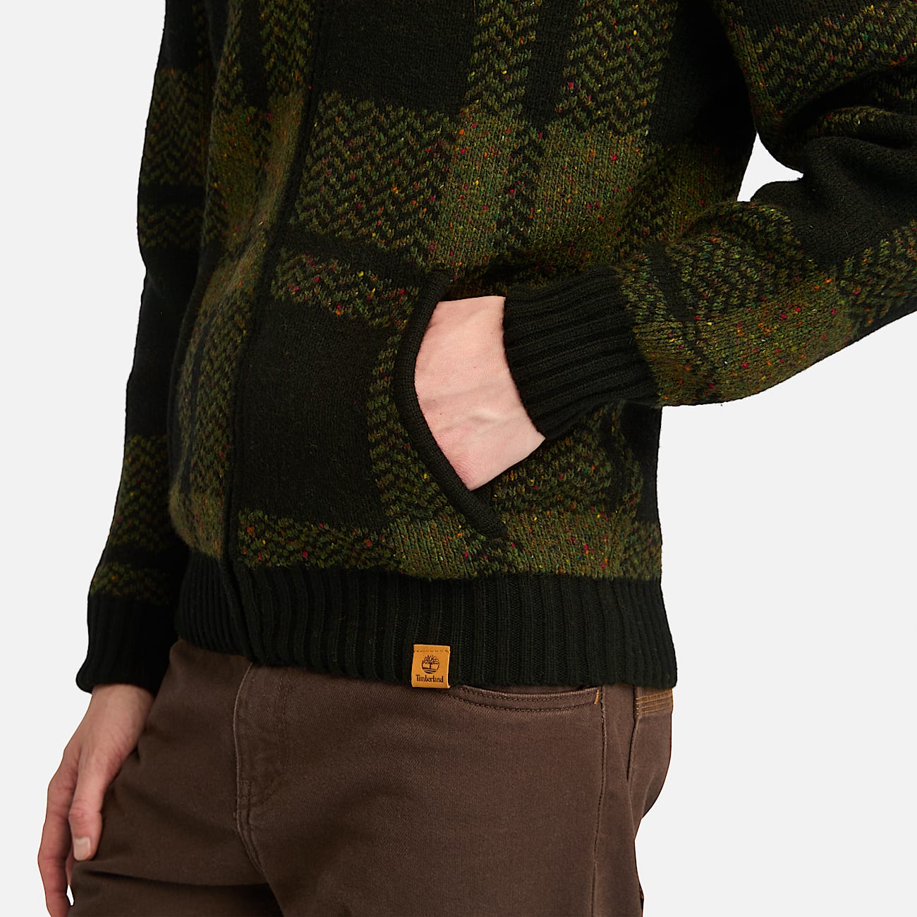 Cárdigan a cuadros con cremallera integral para hombre en verde