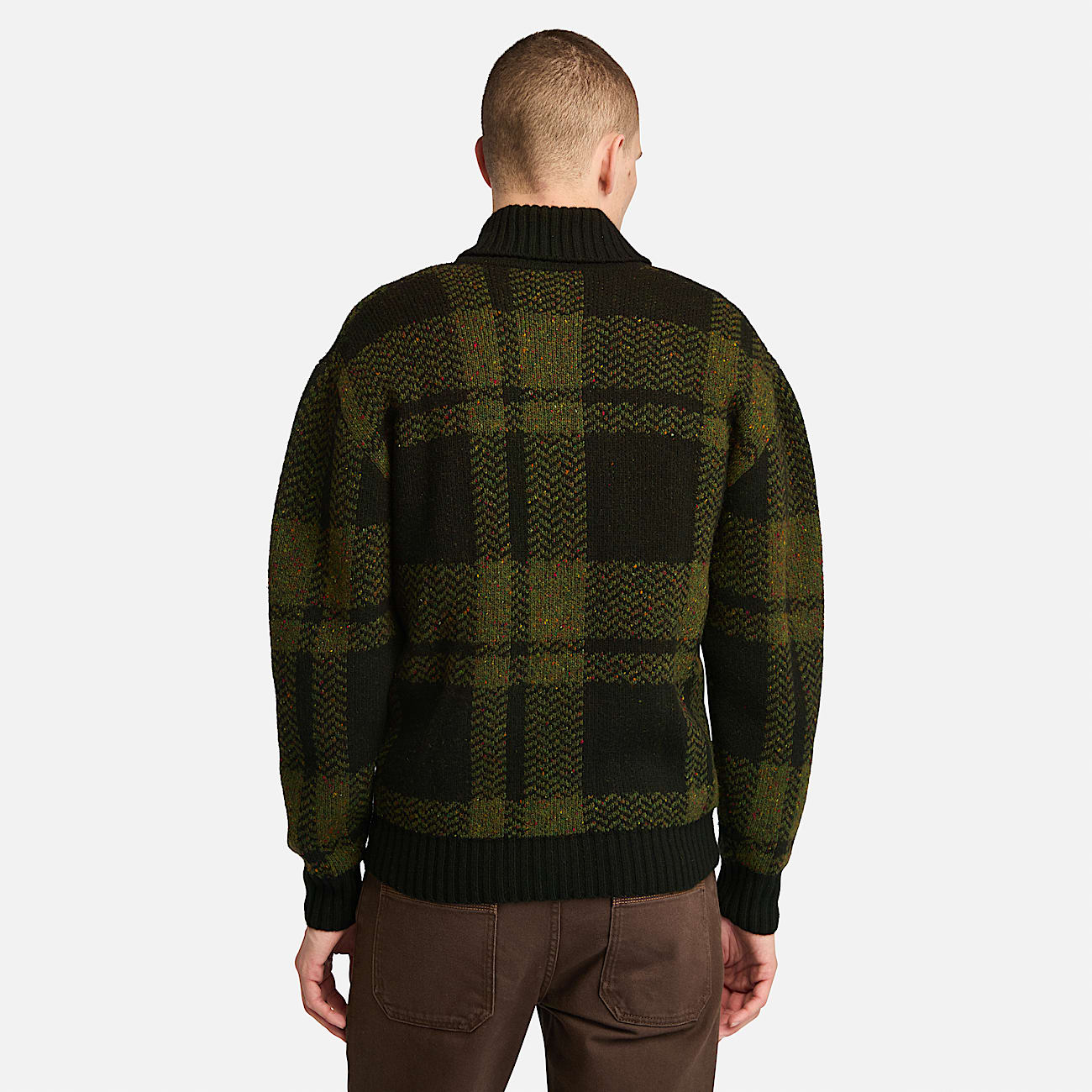 Cárdigan a cuadros con cremallera integral para hombre en verde