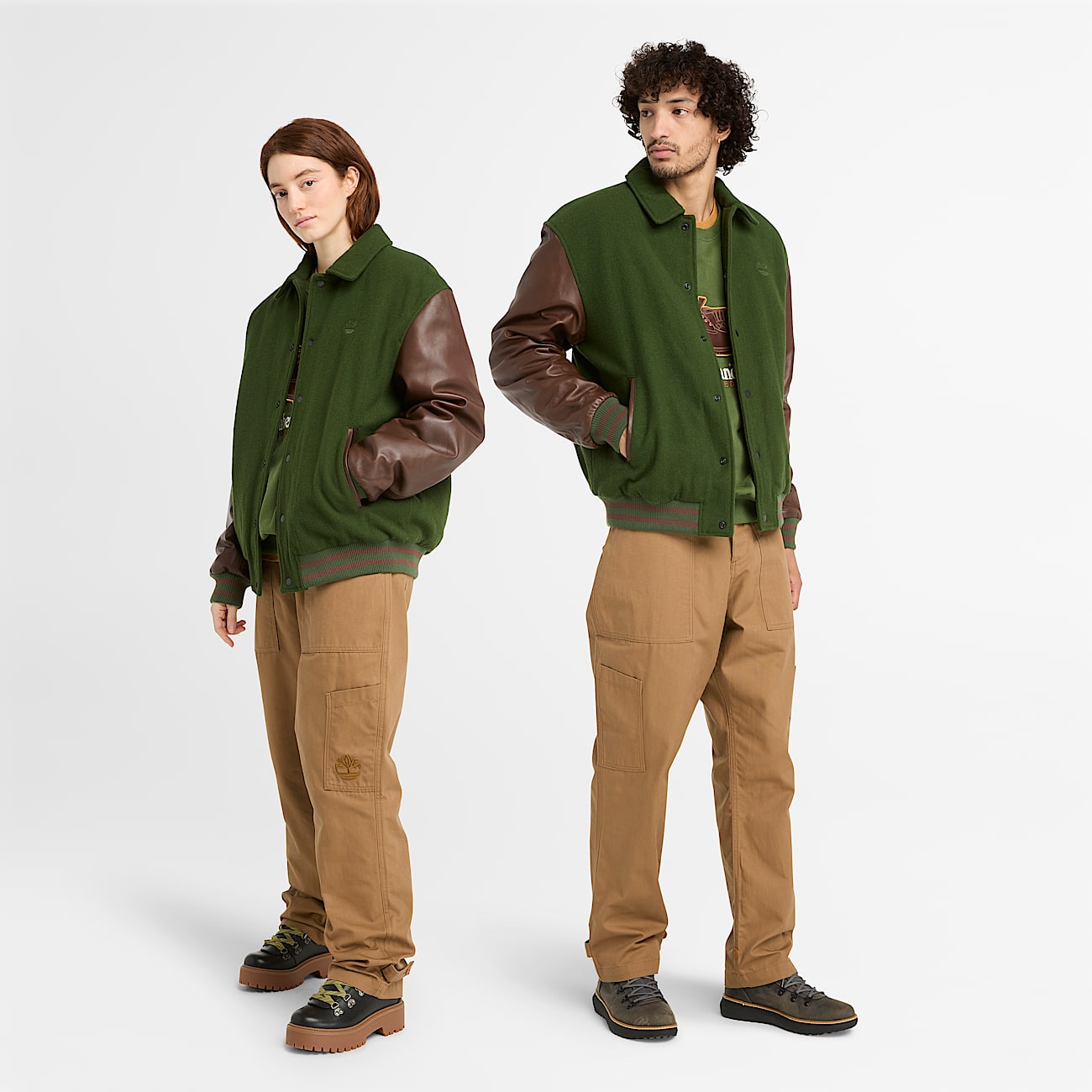 Veste en cuir Letterman unisexe en vert foncé - 1