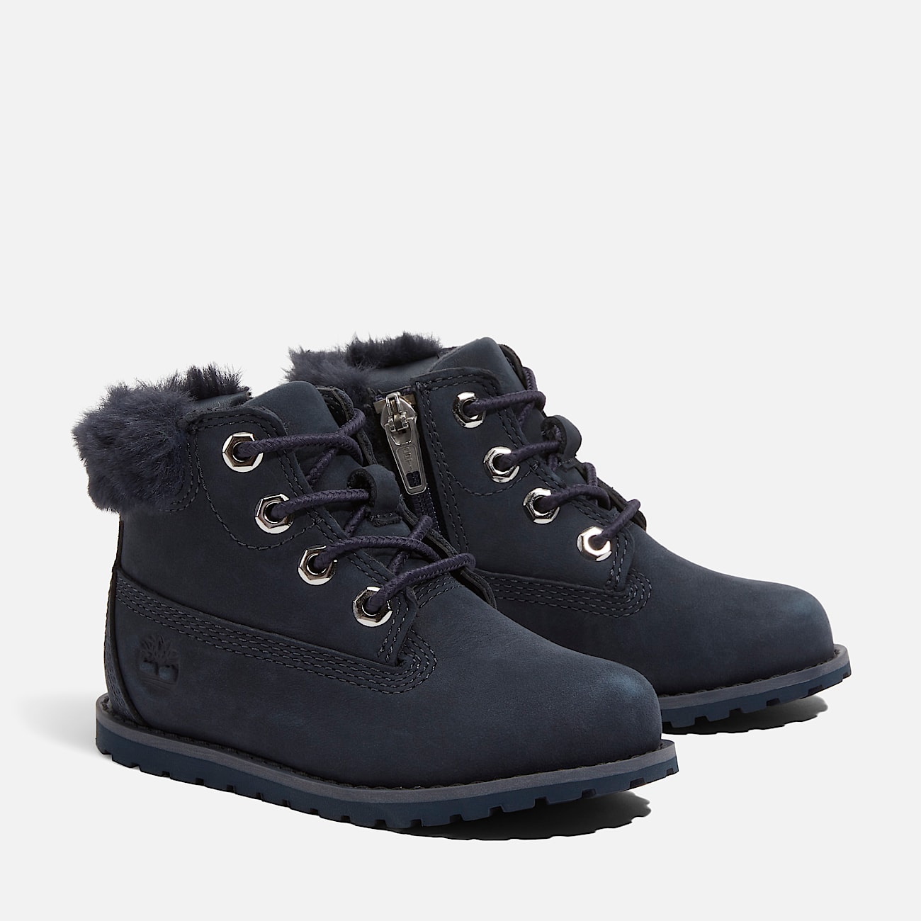 Pokey Pine Boots für Kleinkinder mit flauschigem Rand und Reißverschluss in dunkelblauem Nubukleder - 4