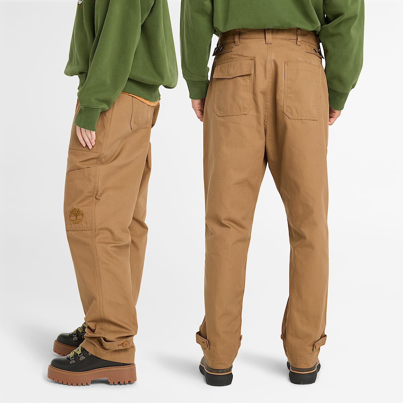 Pantalones tipo cargo de pernera ancha unisex en amarillo oscuro