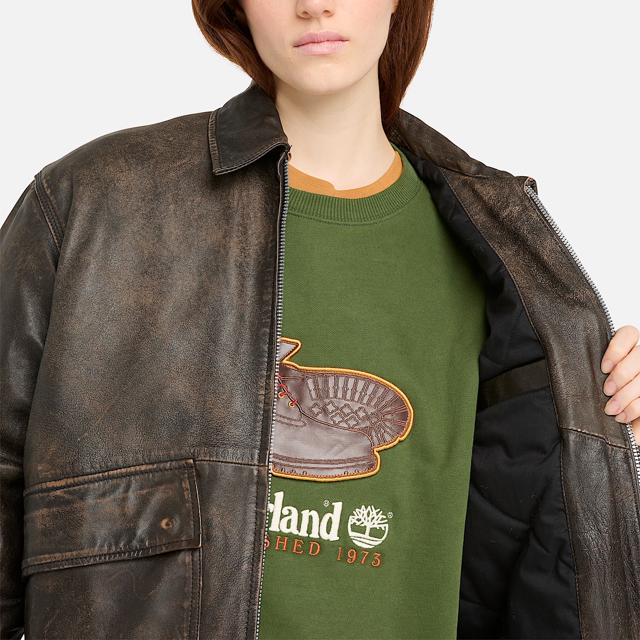 All Gender Strafford Leather Bomber Jacket in Brown