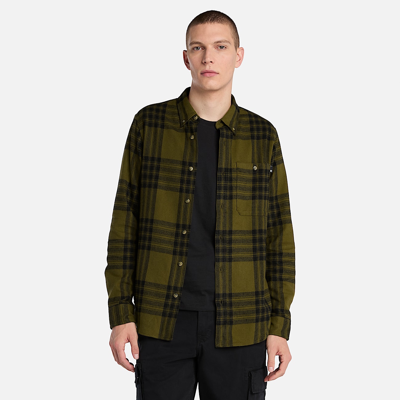 Midweight Flannel Check Shirt for Men in Green - 1