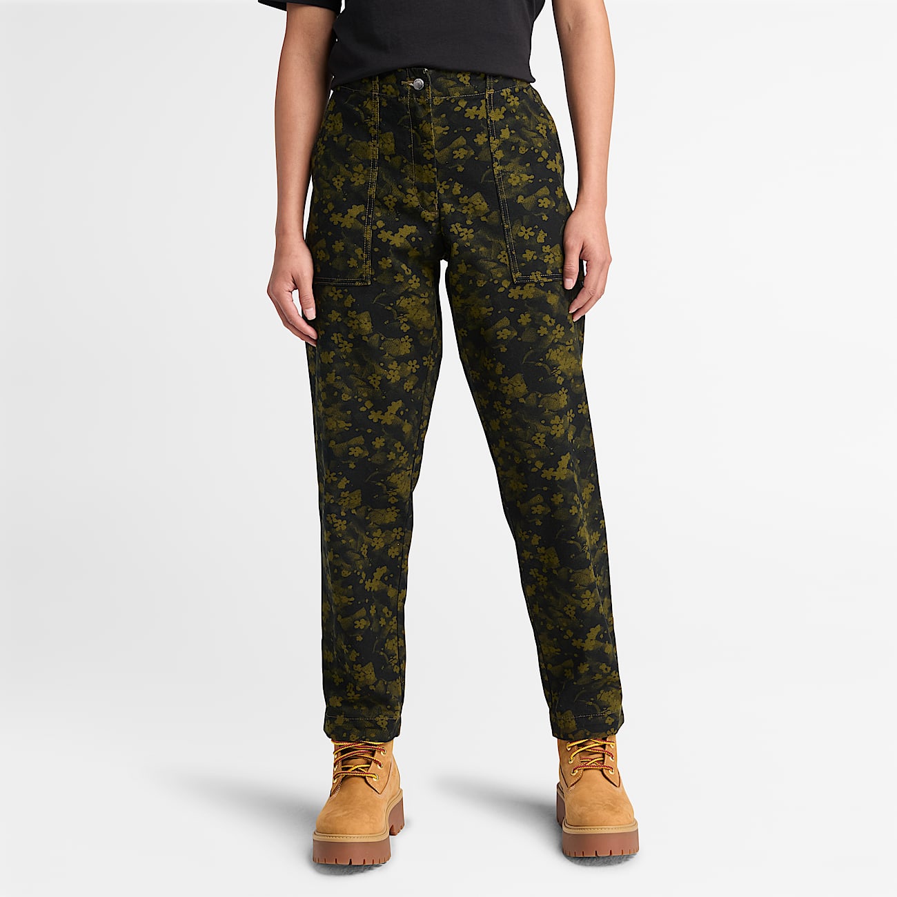 Pantalón estampado para mujer en negro/verde - 1