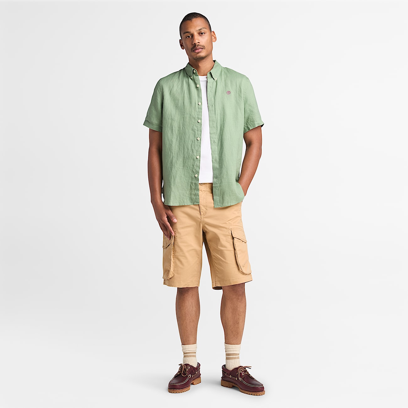 Camicia a Maniche Corte in Lino Mill Brook da Uomo in verde chiaro - 4