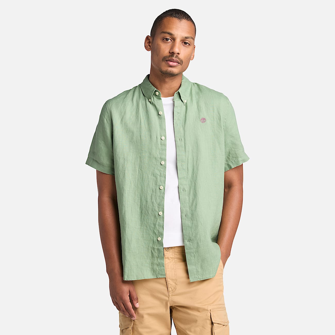 Camicia a Maniche Corte in Lino Mill Brook da Uomo in verde chiaro - 1