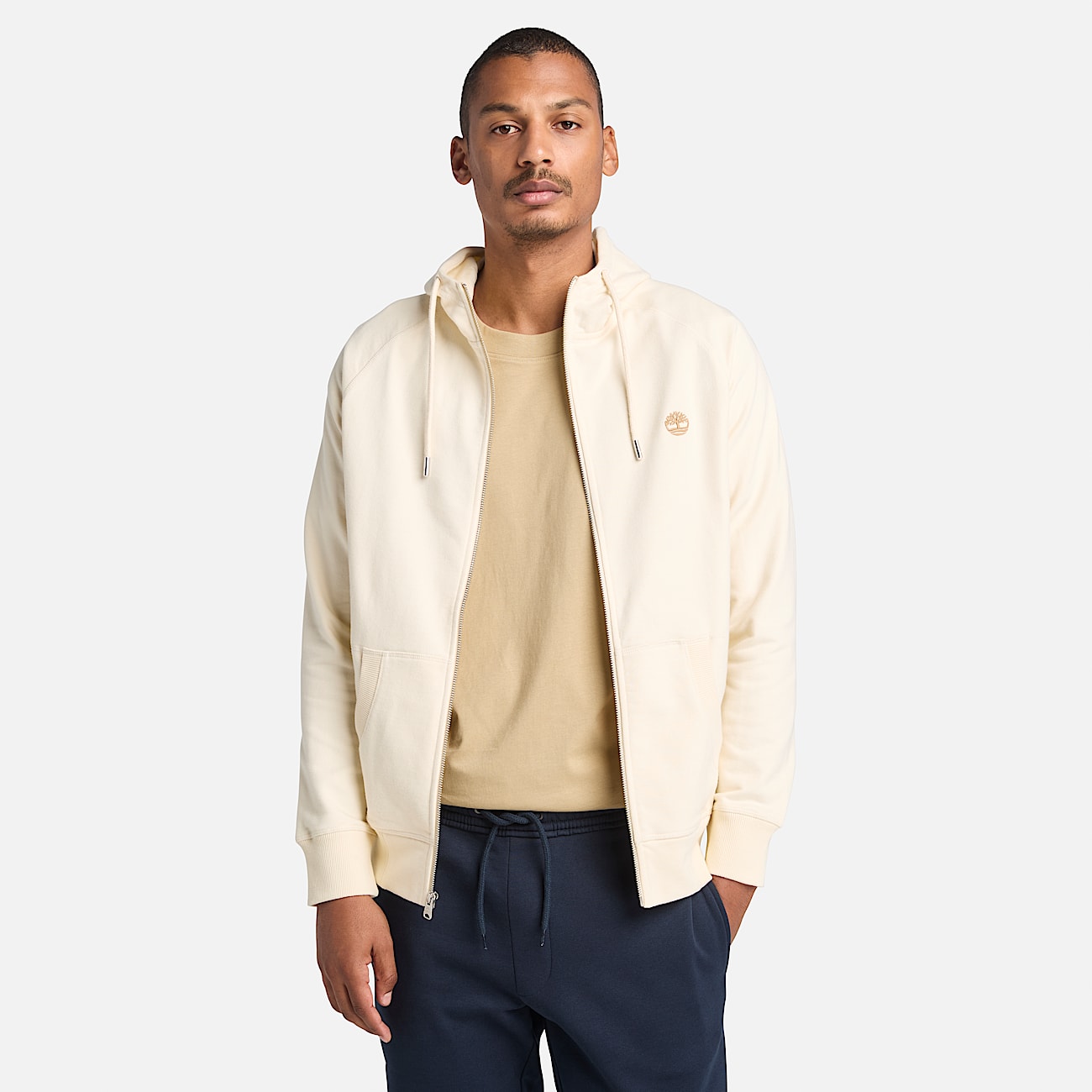 Veste à capuche zippée à envers bouclé Exeter River pour homme en beige clair - 1