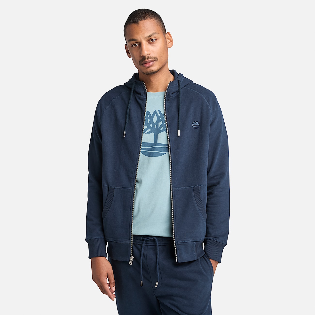 Veste à capuche zippée à envers bouclé Exeter River pour homme en bleu foncé - 1