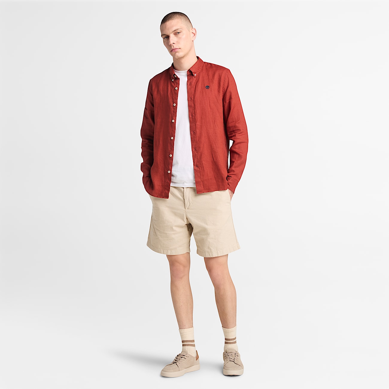 Baumwoll-Leinen-Shorts für Herren in Beige