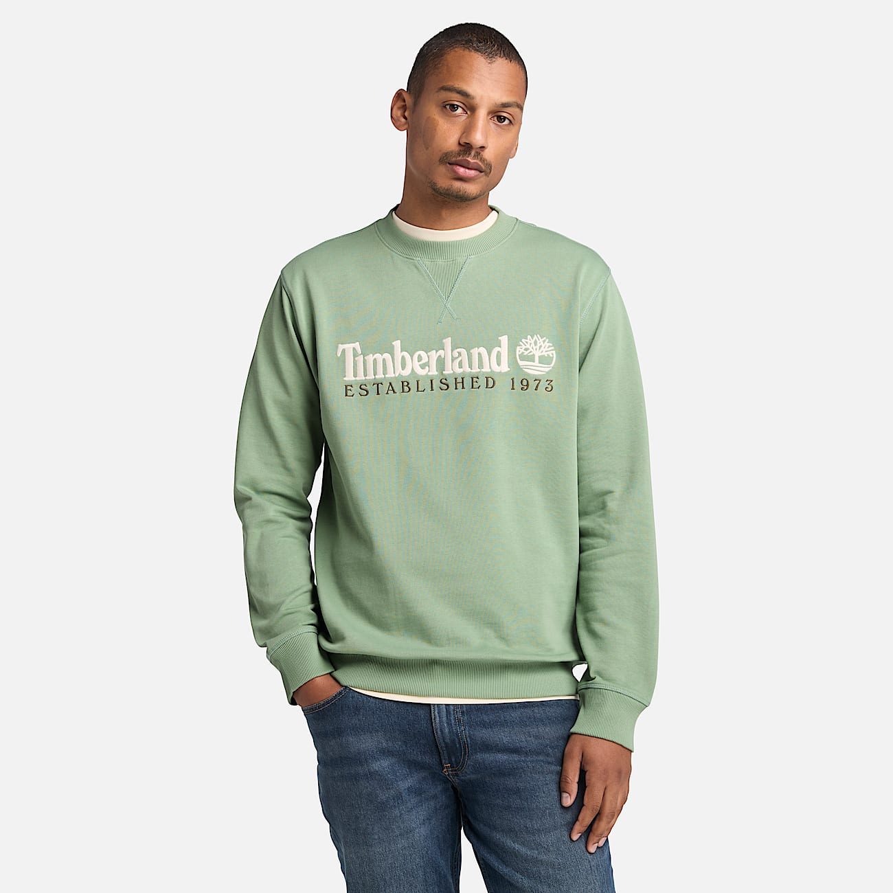 Established 1973 Embroidered Logo Crewneck Sweatshirt for Men in Green - 1