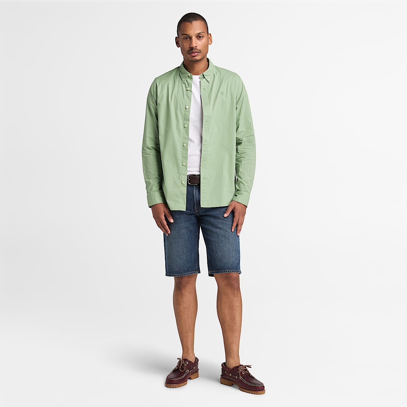 Camisa de Manga Comprida em Popelina Elástica para Homem em verde - 2
