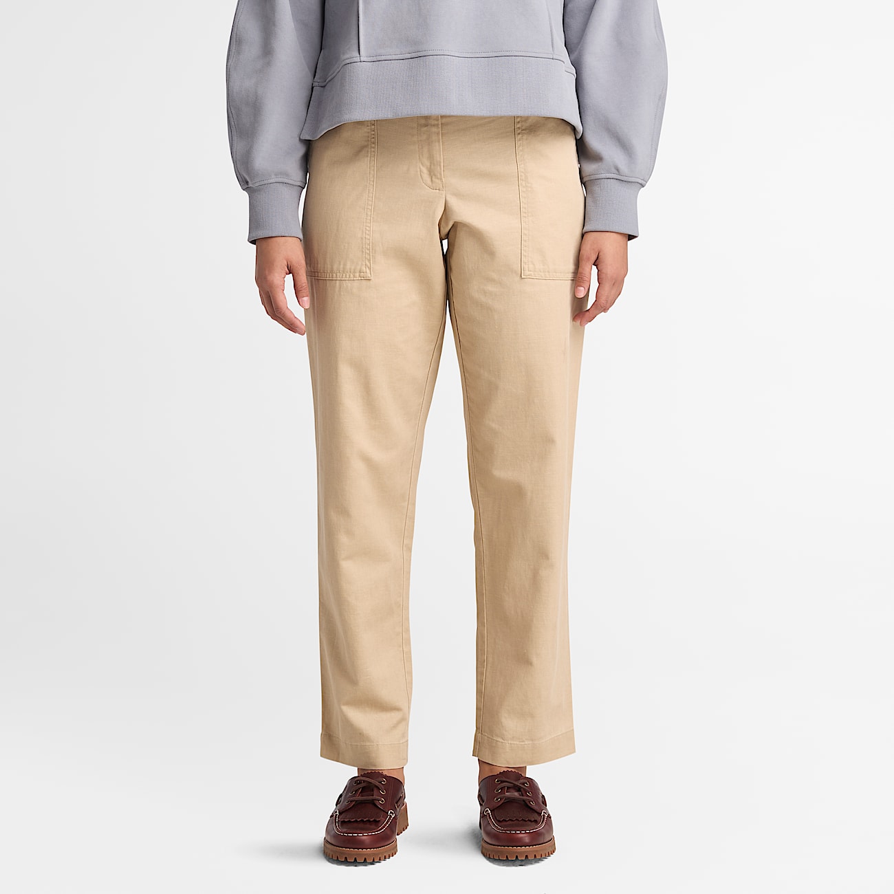 Linen Utility Fatigue Trouser for Women in Beige