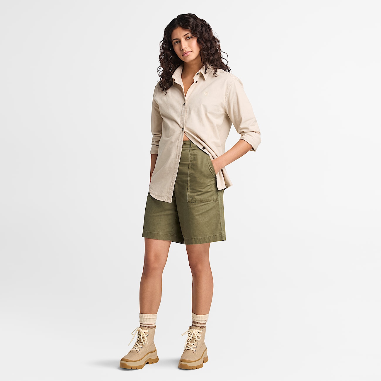 Bermudashorts aus Leinen für Damen in Grün - 3