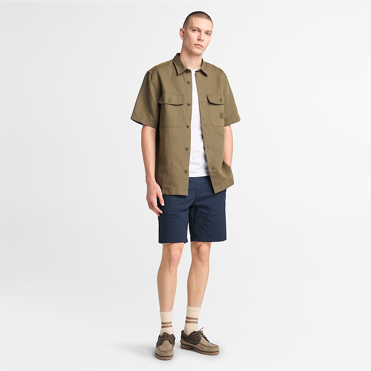 Overshirt Utility in Cotone e Lino da Uomo in verde - 2