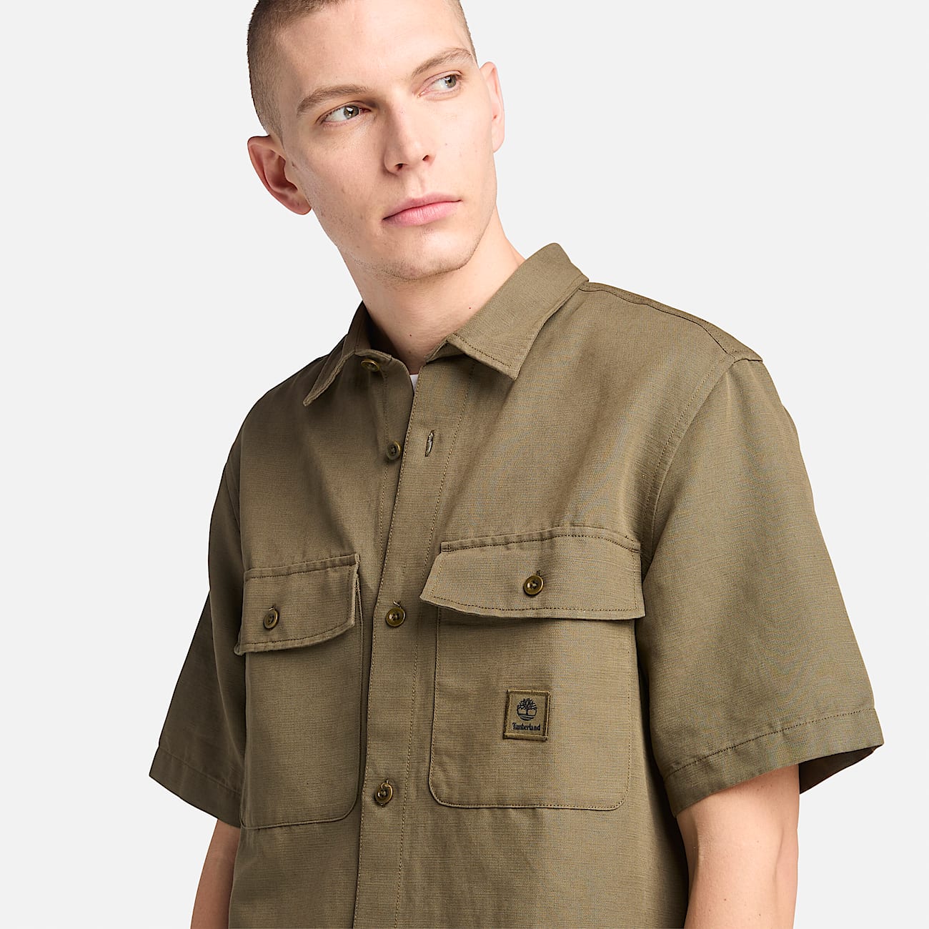 Overshirt Utility in Cotone e Lino da Uomo in verde - 3