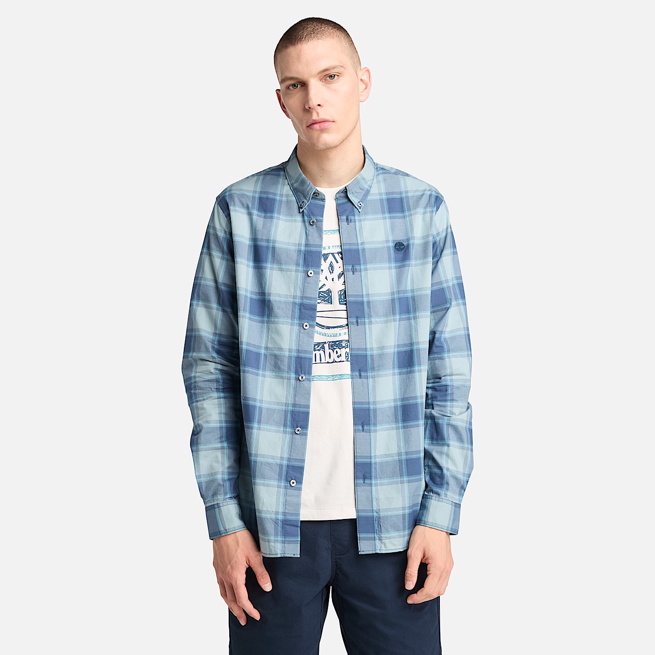 Poplin Check Shirt for Men in Navy - 1
