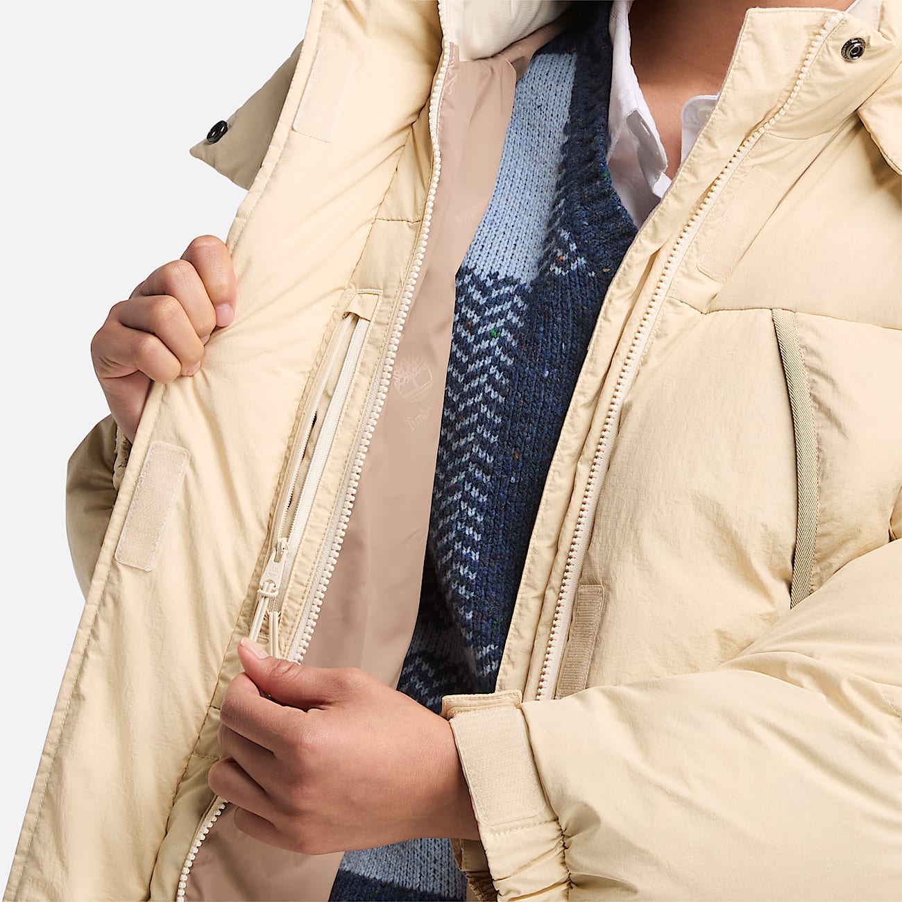 Lange Howker Pufferjas met gerecycled dons voor dames in beige - 4