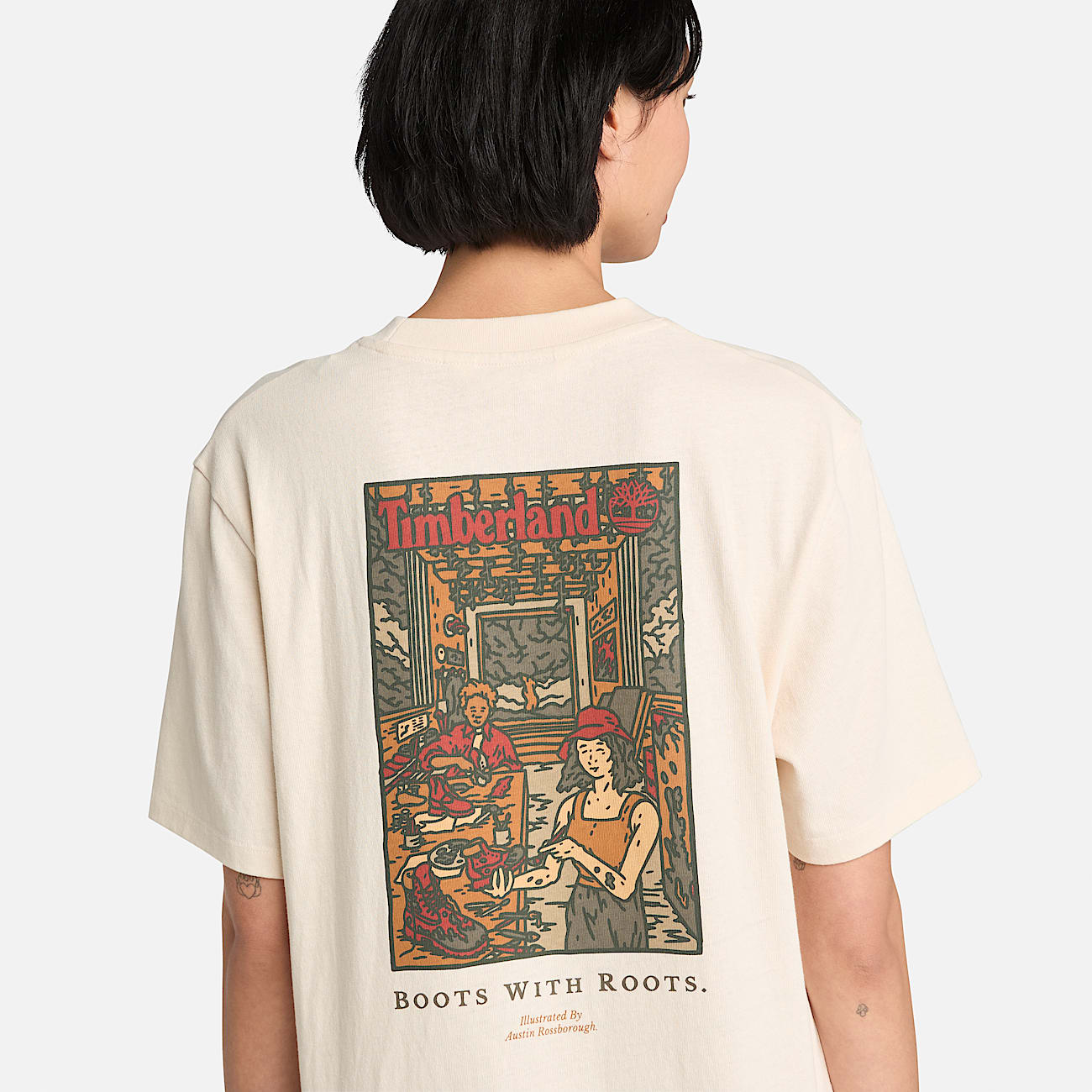 Washed Boot Lab Back Graphic T-Shirt for Men in Undyed
