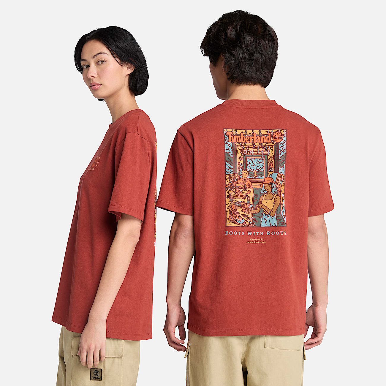 Washed Boot Lab Back Graphic T-Shirt for All Gender in Red - 3