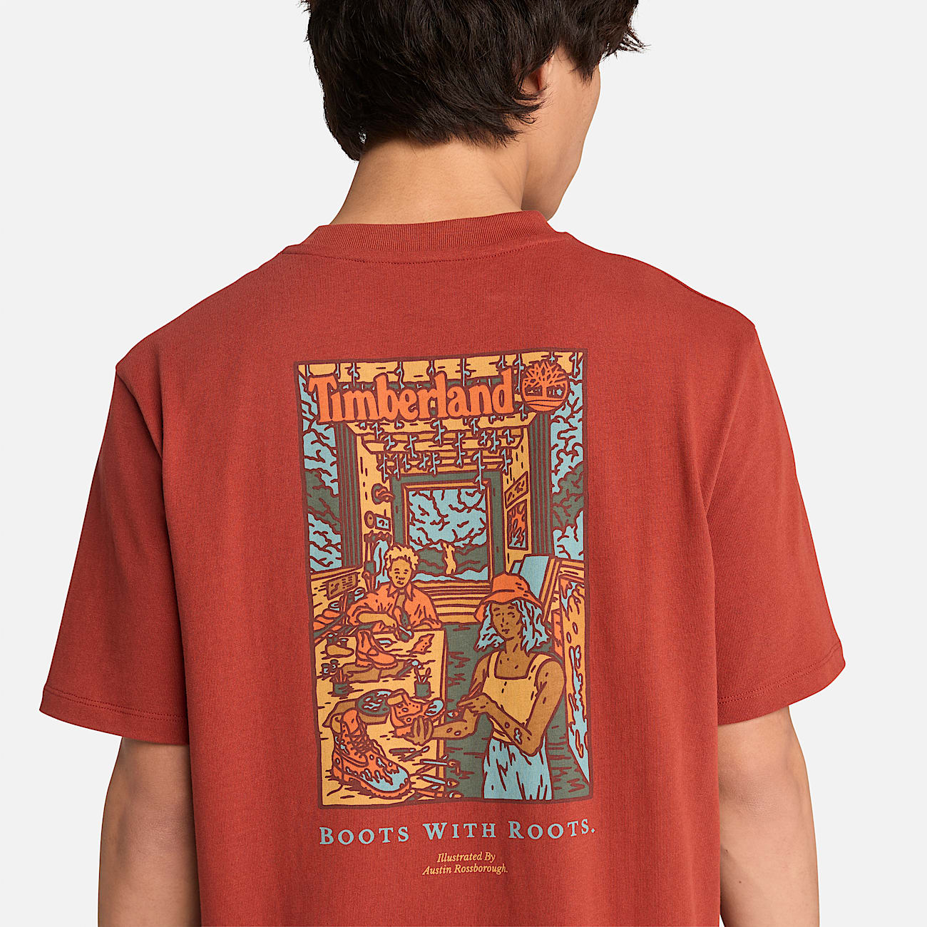 Washed Boot Lab Back Graphic T-Shirt for All Gender in Red - 1