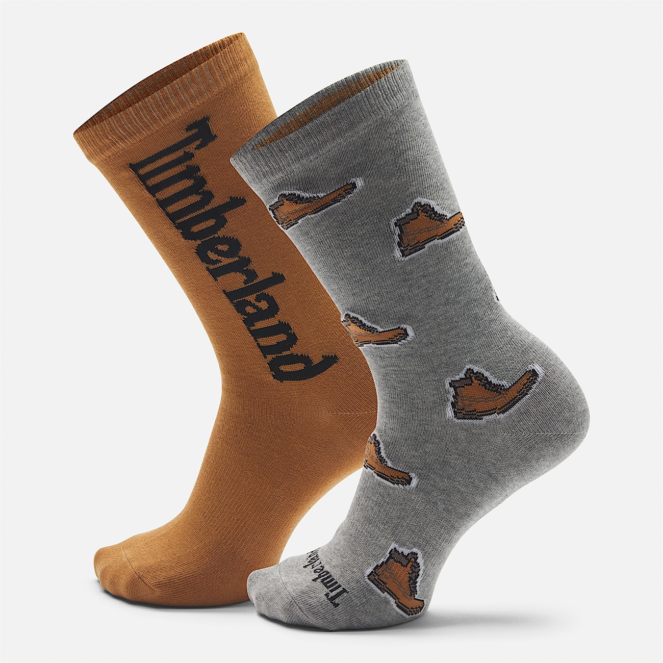 2 Pack Boot Print Crew Socks in Grey - 1