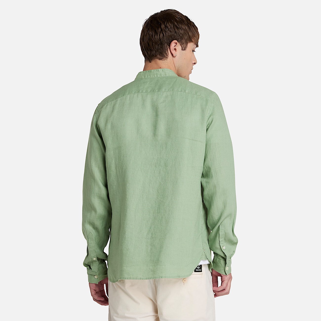 Chemise à col Mao en lin Mill Brook pour homme en vert - 4