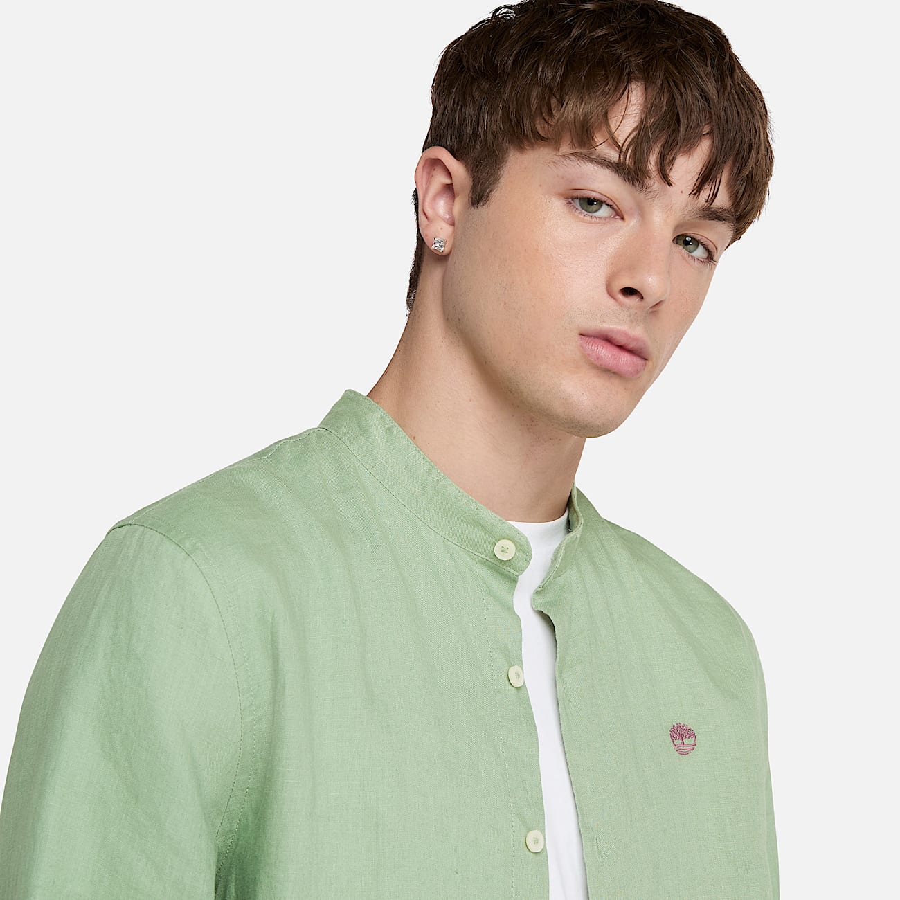 Chemise à col Mao en lin Mill Brook pour homme en vert - 3