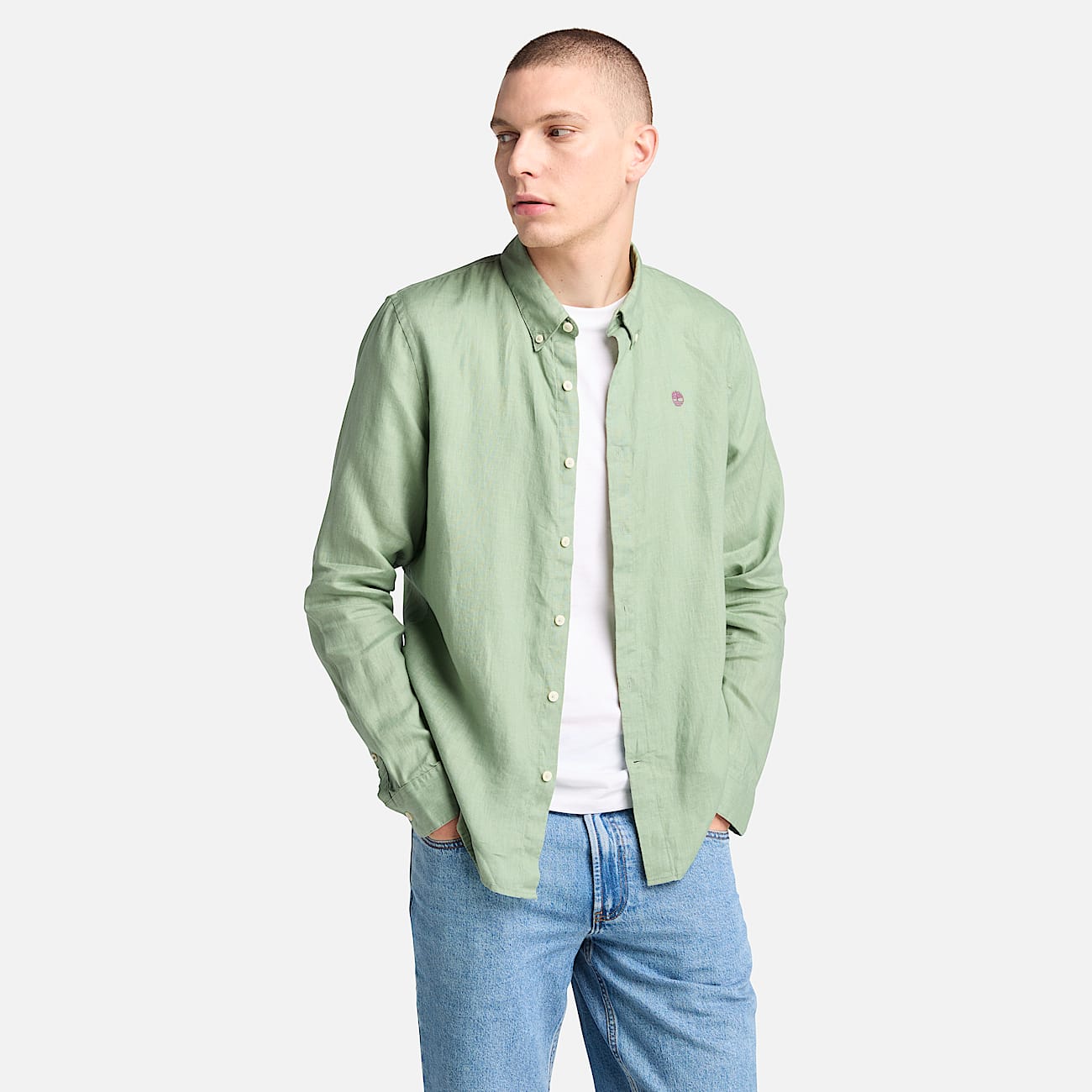 Chemise en lin Mill Brook pour homme en vert - 1