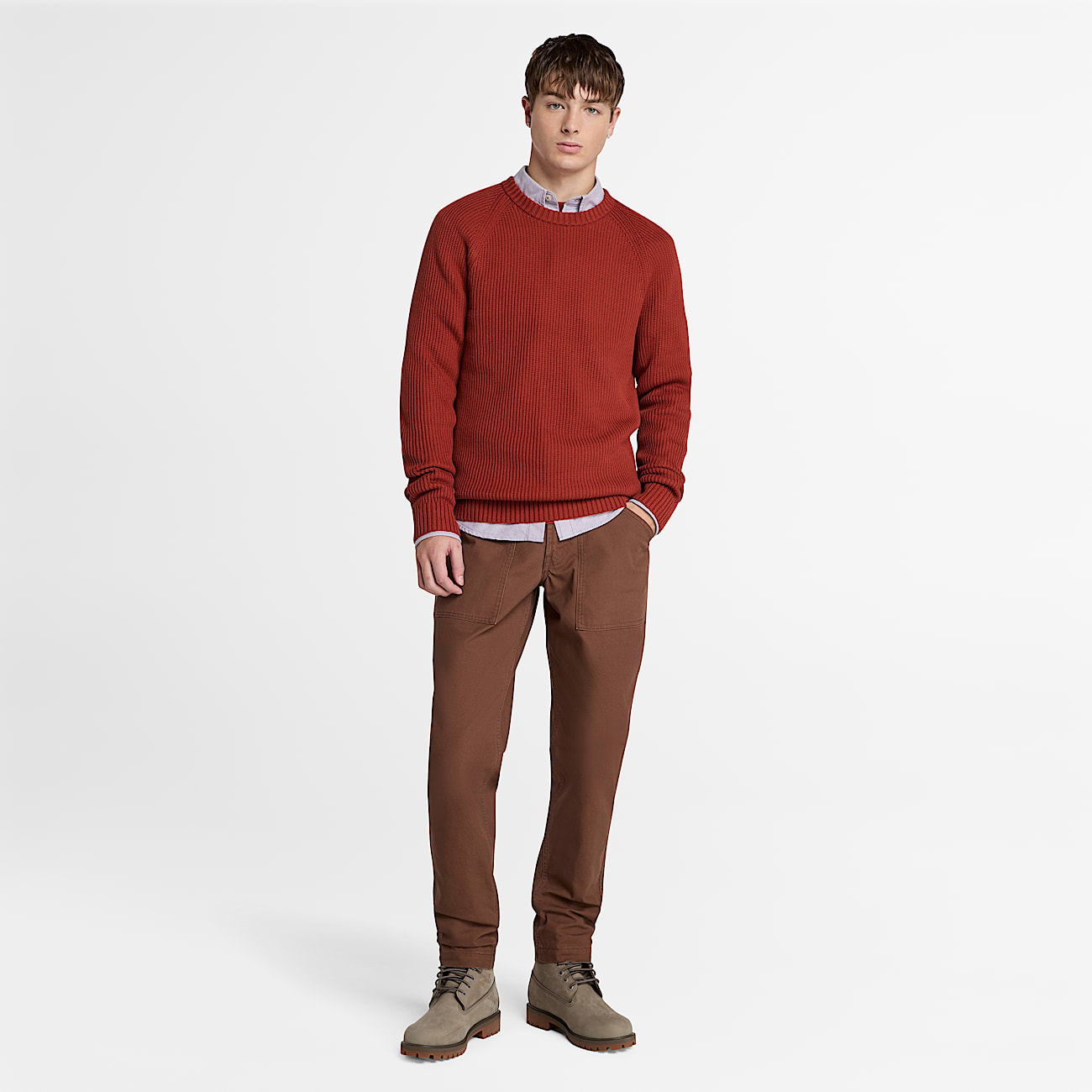 Rippstrickpullover mit Raglanärmeln für Herren in Rot - 2