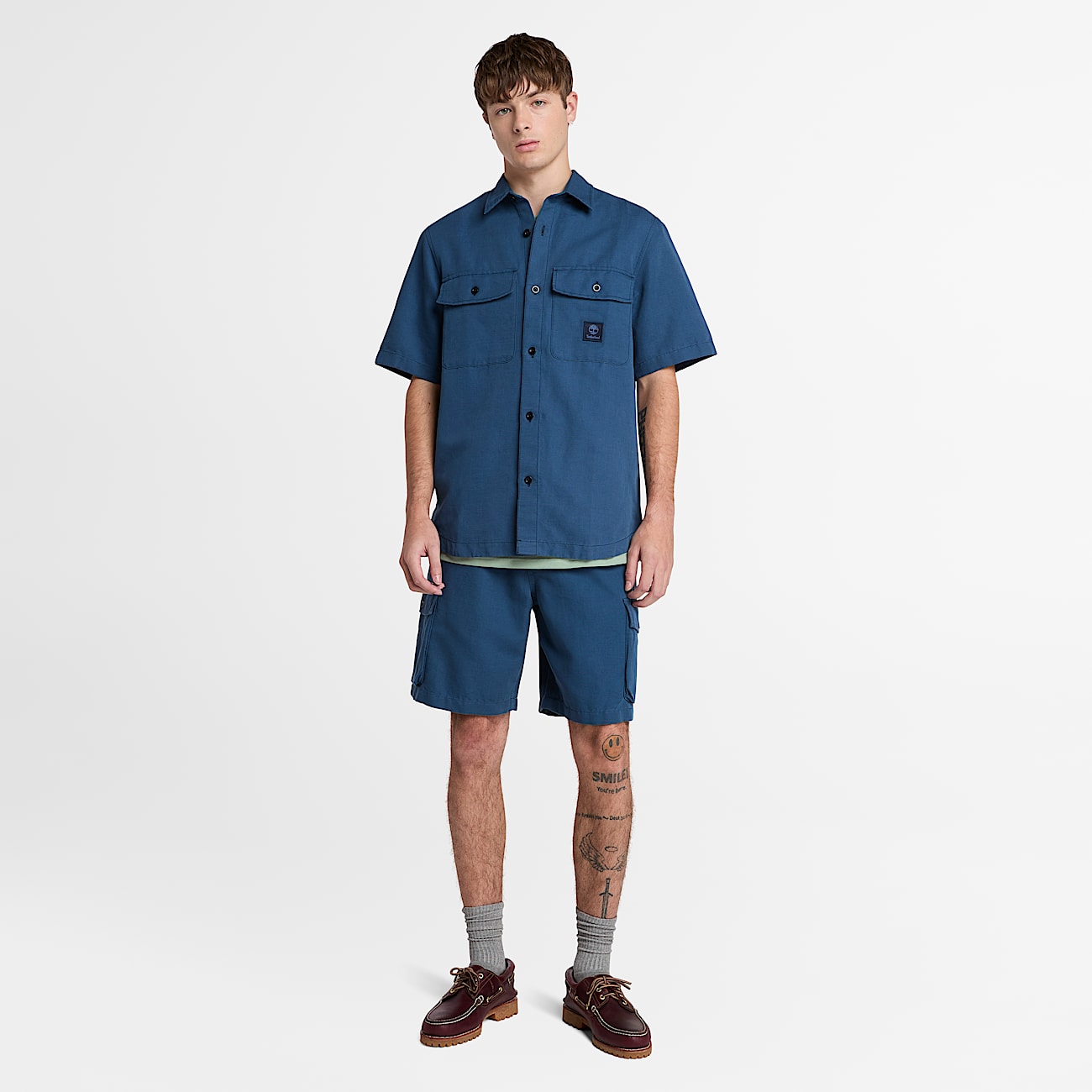 Shorts Utility in Cotone e Lino da Uomo in blu scuro