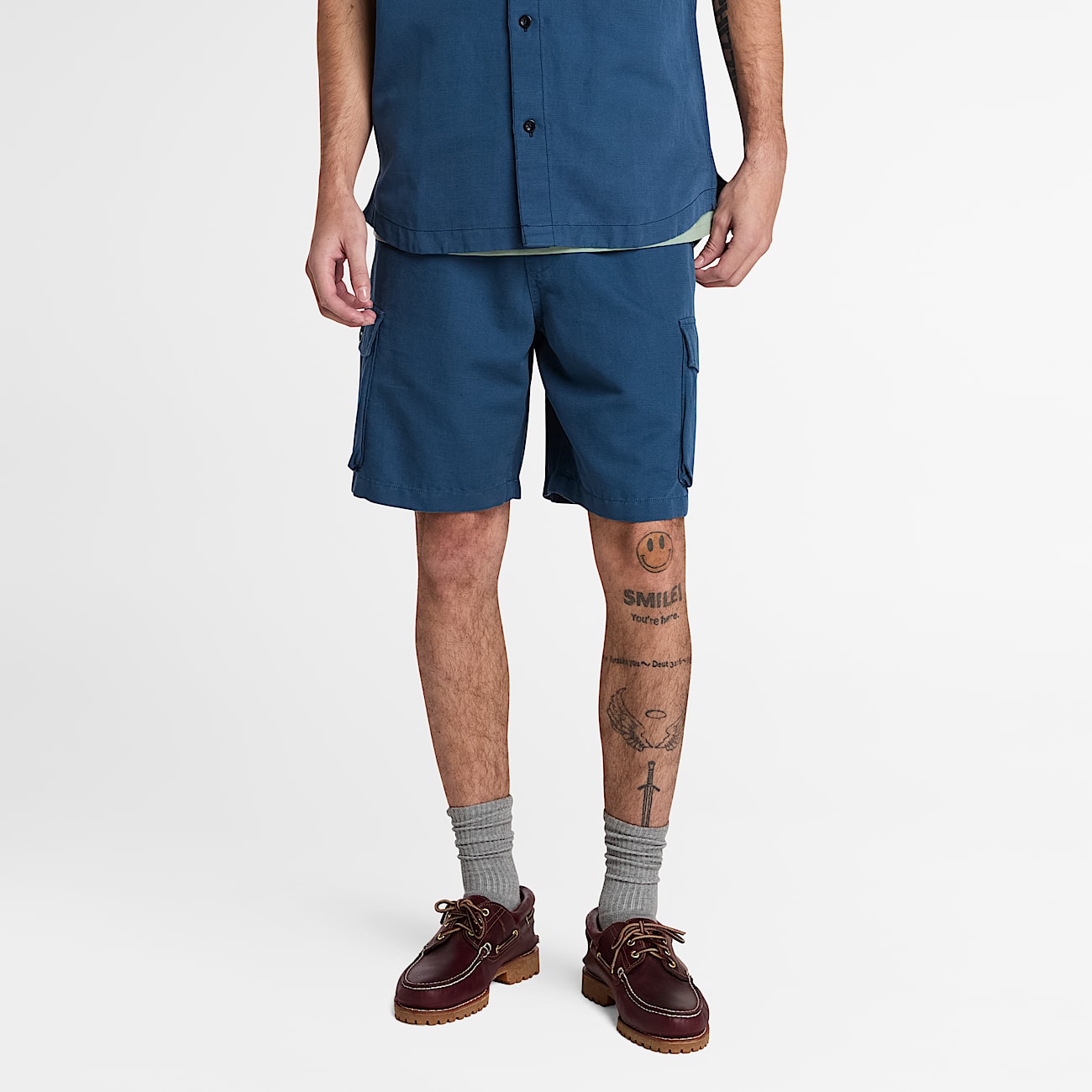Shorts Utility in Cotone e Lino da Uomo in blu scuro