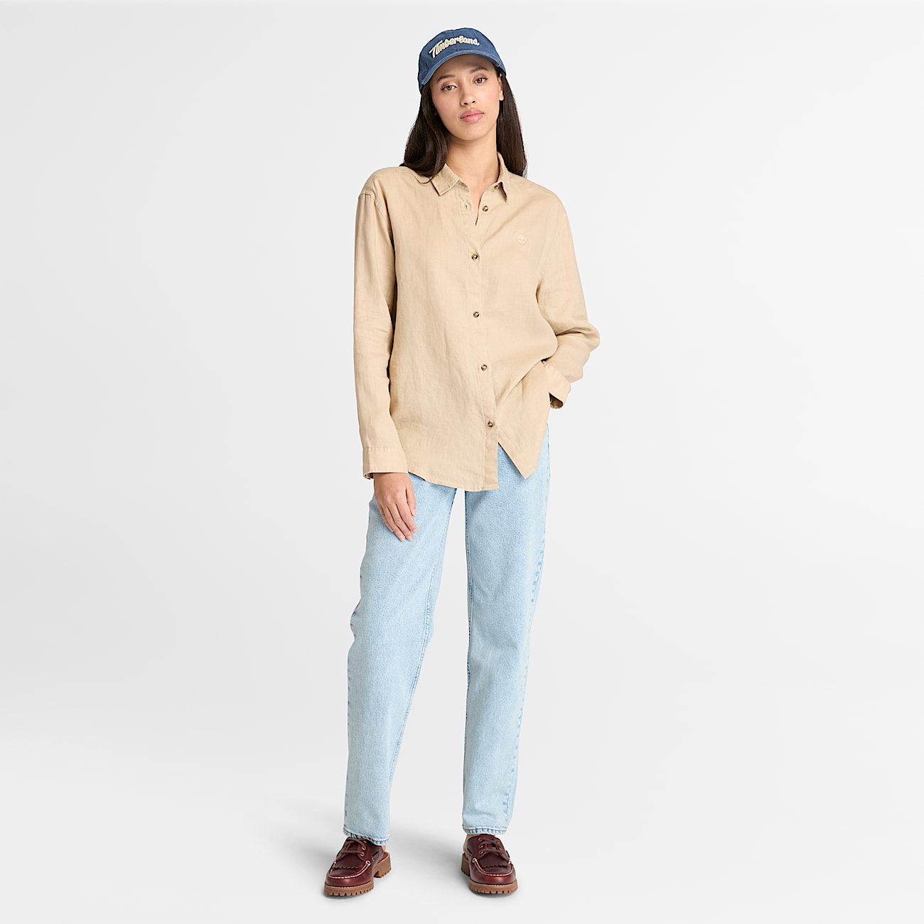 Camisa de lino para mujer en beis - 2