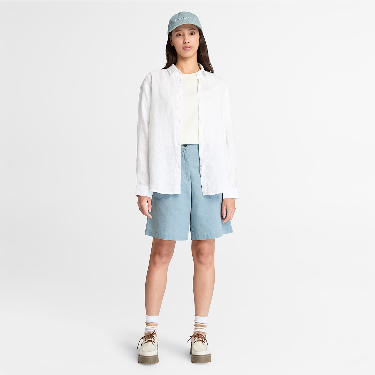 Bermudashorts aus Leinen für Damen in Hellblau - 3
