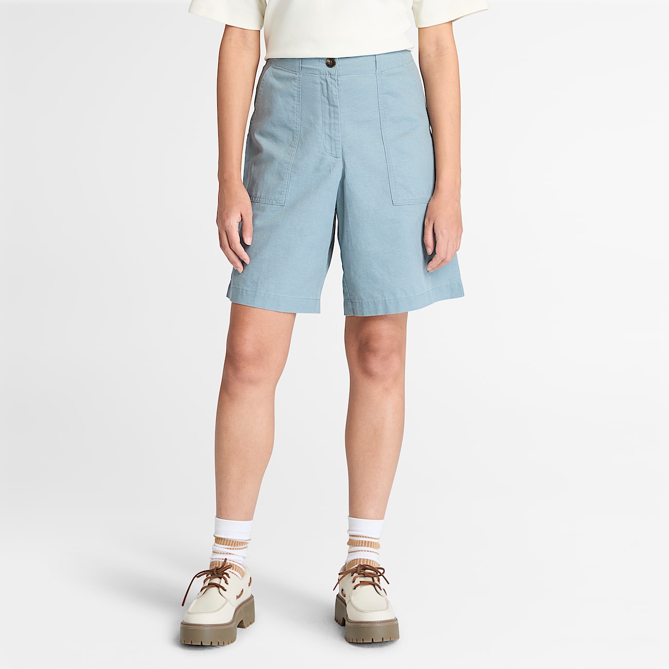 Bermudashorts aus Leinen für Damen in Hellblau - 1