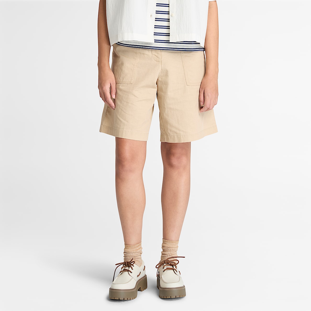 Bermudashorts aus Leinen für Damen in Beige - 1