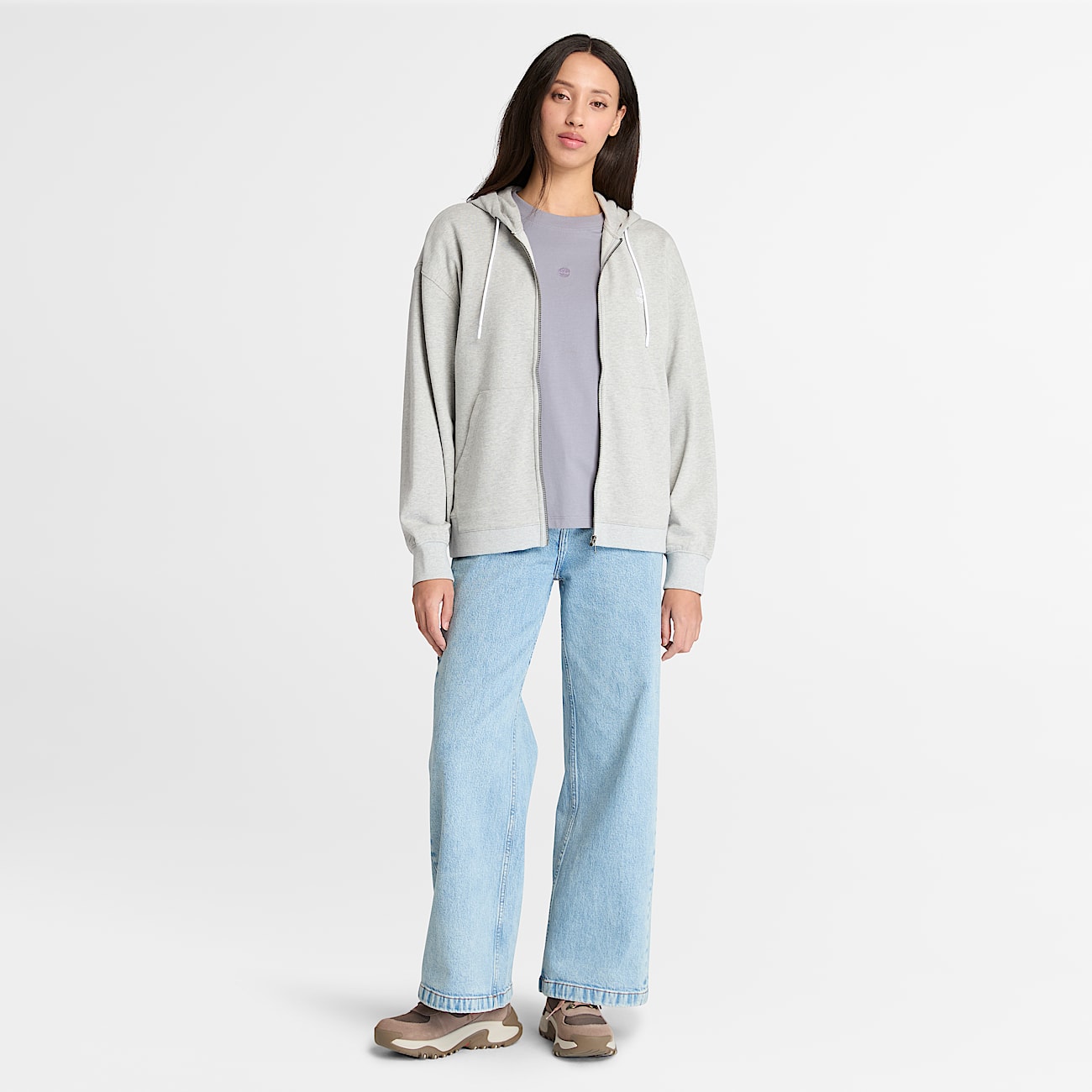 Sudadera de rizo con capucha y cremallera completa Exeter para mujer en gris claro - 3