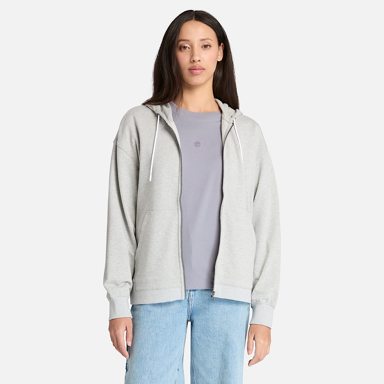 Sudadera de rizo con capucha y cremallera completa Exeter para mujer en gris claro - 1
