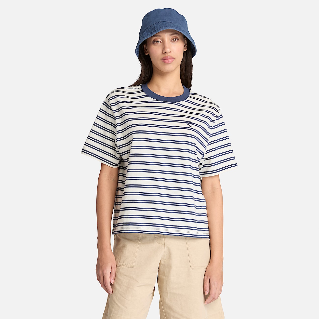 Gestreiftes Dunstan Kurzarm-T-Shirt für Damen in Dunkelblau - 1