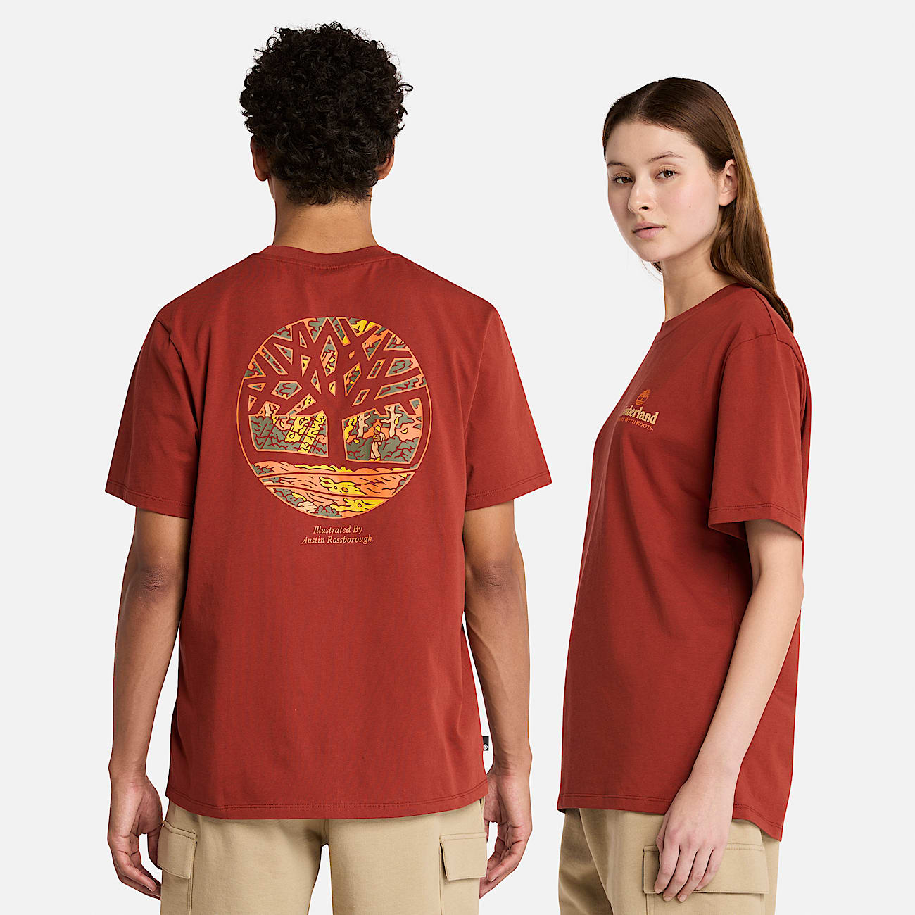 Illustrated Tree Logo Back Graphic T-Shirt for All Gender in Red