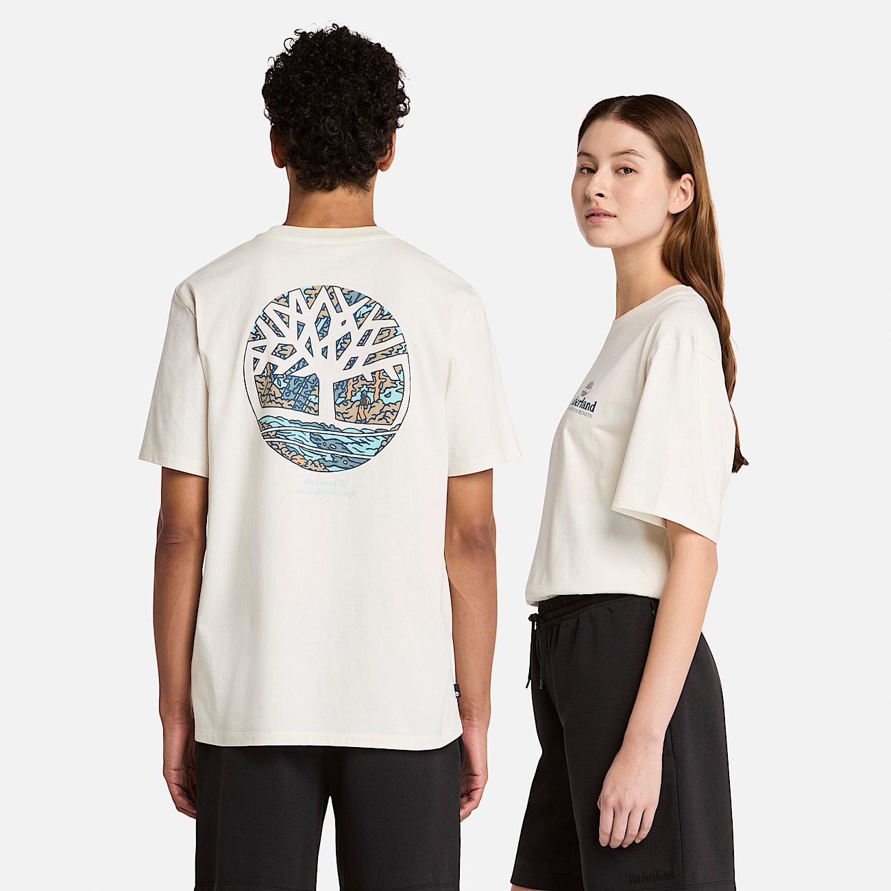 T-shirt unisexe à motif arbre dans le dos en blanc