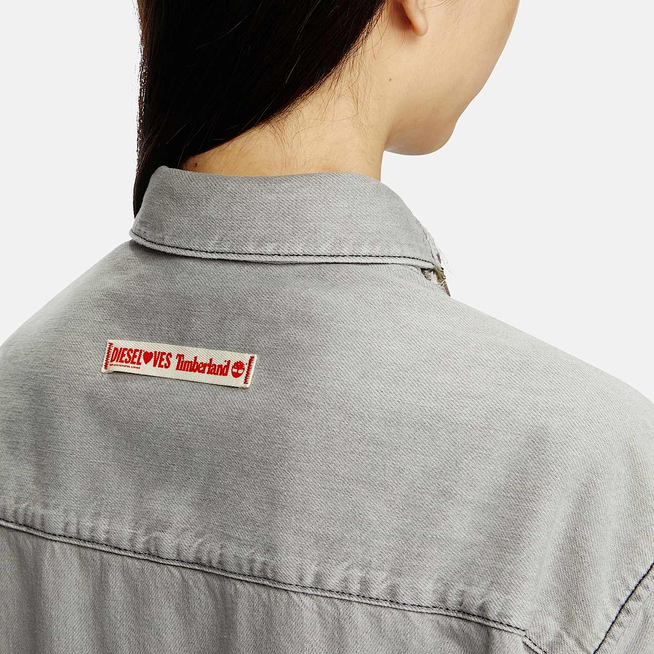 Check and bleach-effect denim shirt