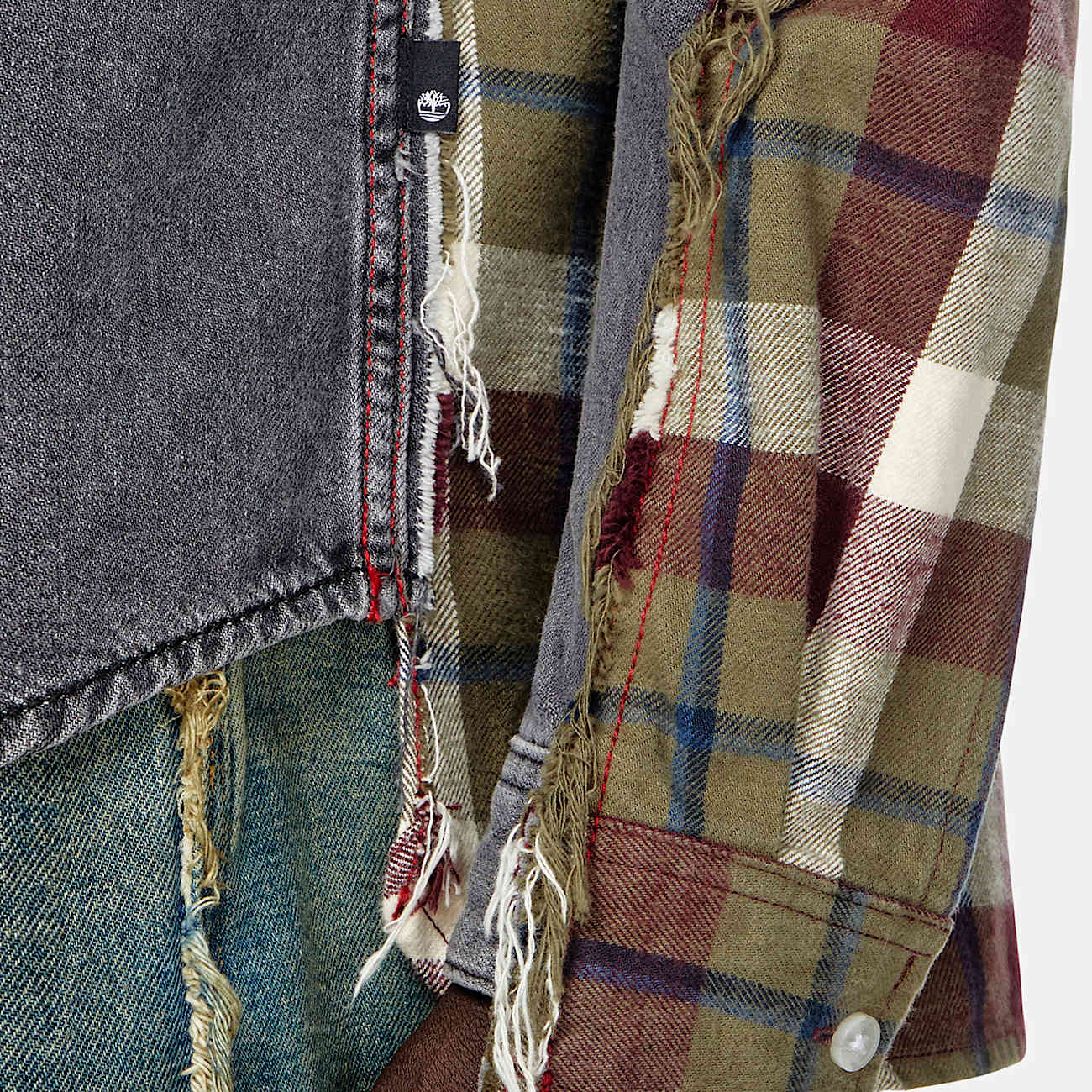 Camicia in denim e tessuto check - 4